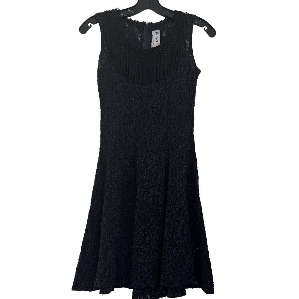 Vintage Gothic Black Lace Tassel Mini Dress Flared Hem 90s Cocktail Party Style